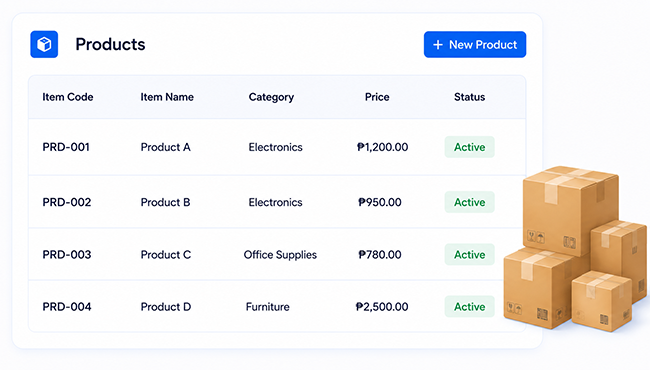 IcyPay ERP product management catalog